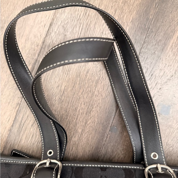Coach Black Signature Tote with Leather Trim - Picture 5 of 7
